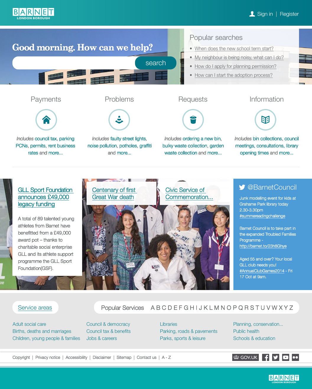 Barnet homepage visual design